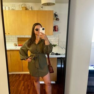 Green collared shirt dress.